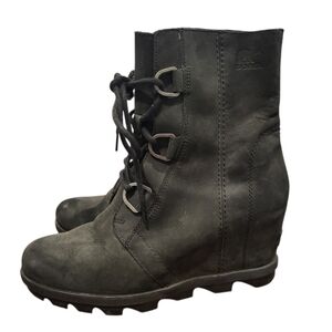 Sorel Women's Joan Of Arctic Wedge Mid Boot Black Leather Size 9